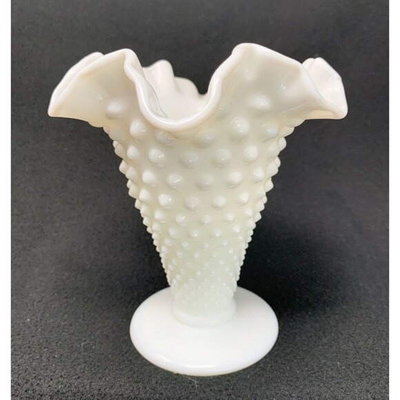Fenton Other - FENTON MILK GLASS HOBNAIL DOUBLE CRIMPED VASE ~ Ruffled Edge ~ Pre-1970